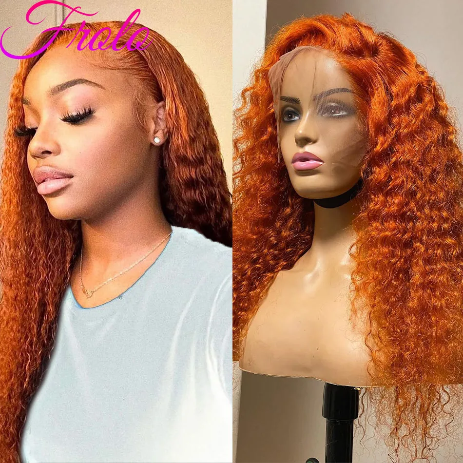 Parrucca con onda d'acqua arancione zenzero per capelli umani # Parrucca anteriore in pizzo trasparente 13x6 colorata 350 per parrucche ricci frontali in pizzo 13x4 HD da donna