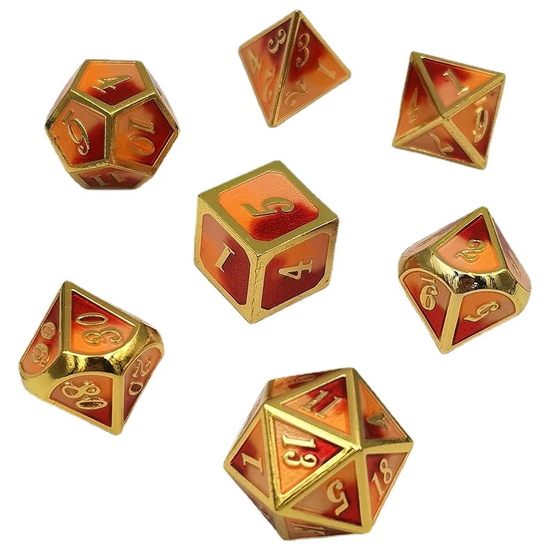 

7Pcs/set New Foreign Trade Red Copper Snowflake Two-color Metal Multi-sided Dice Digital Board Game Dice