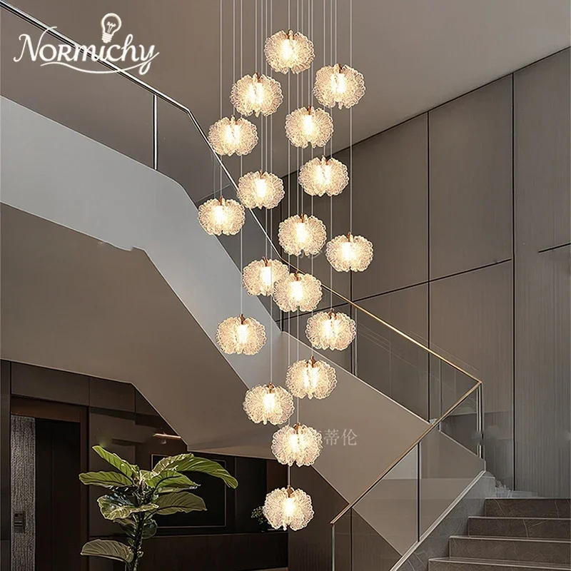 Nordic Modern LED Stair Chandelier Adjustable Height Pendant Light Home Decor Lamp For Living Room Bedroom Villa Indoor Lighting