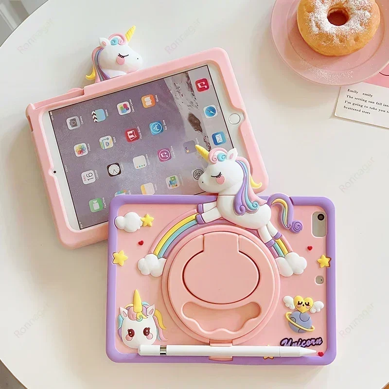 Cartoon Unicorn Kids Bubble Funda Case iPad 10.9 10th 10.2 9 8 7th Gen Case Kids Cover for iPad Air 1 2 3 4 5 Pro 11 2022 2021