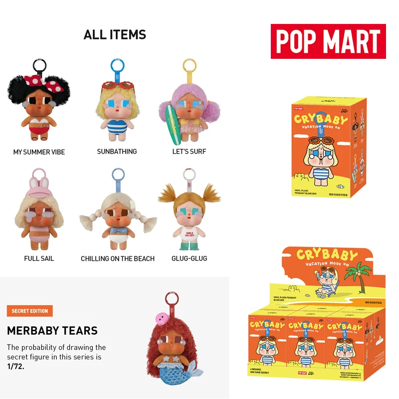 

Official Merch POPMART CRYBABY Vacation Mode On Series-Vinyl PlushPendant Blind Box Toys Action Figure Collectible Model Dolls