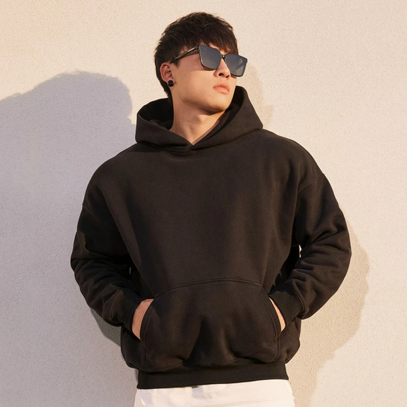 Men's Pullover Athletic Hoodie Fashion Muscle Fit Gym Loose Solid Color Winter Sports Sweatshirt