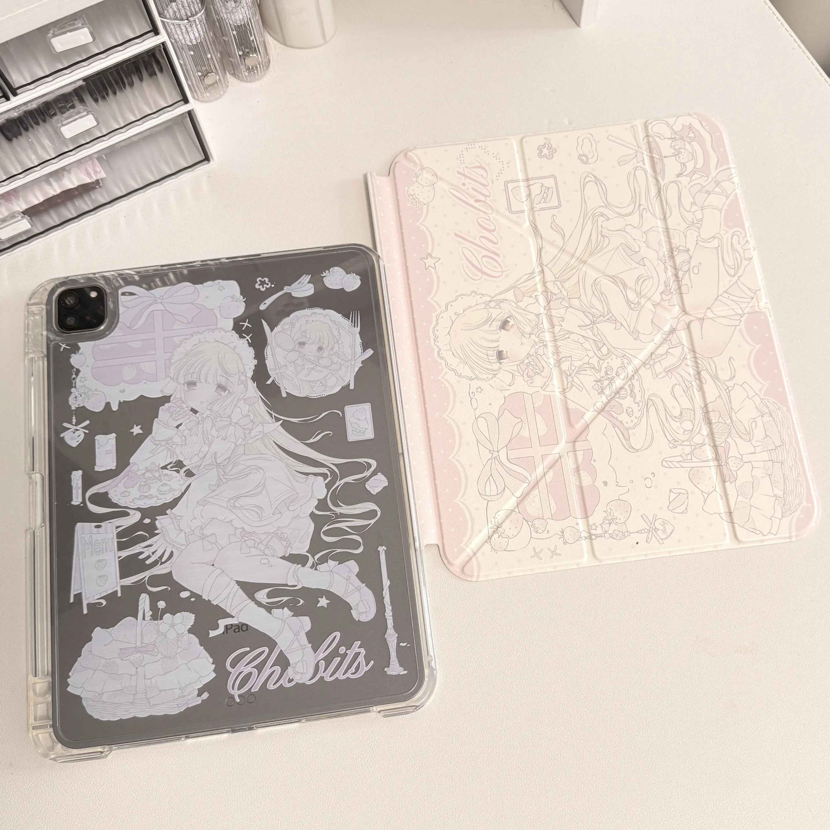 Korean Ins Kawaii Girl Pink Strawberry For iPad Case MINI Air1 2 3 4 5 6 7 A16 11th 10.2 11 13Clear Soft Shockproof Cover