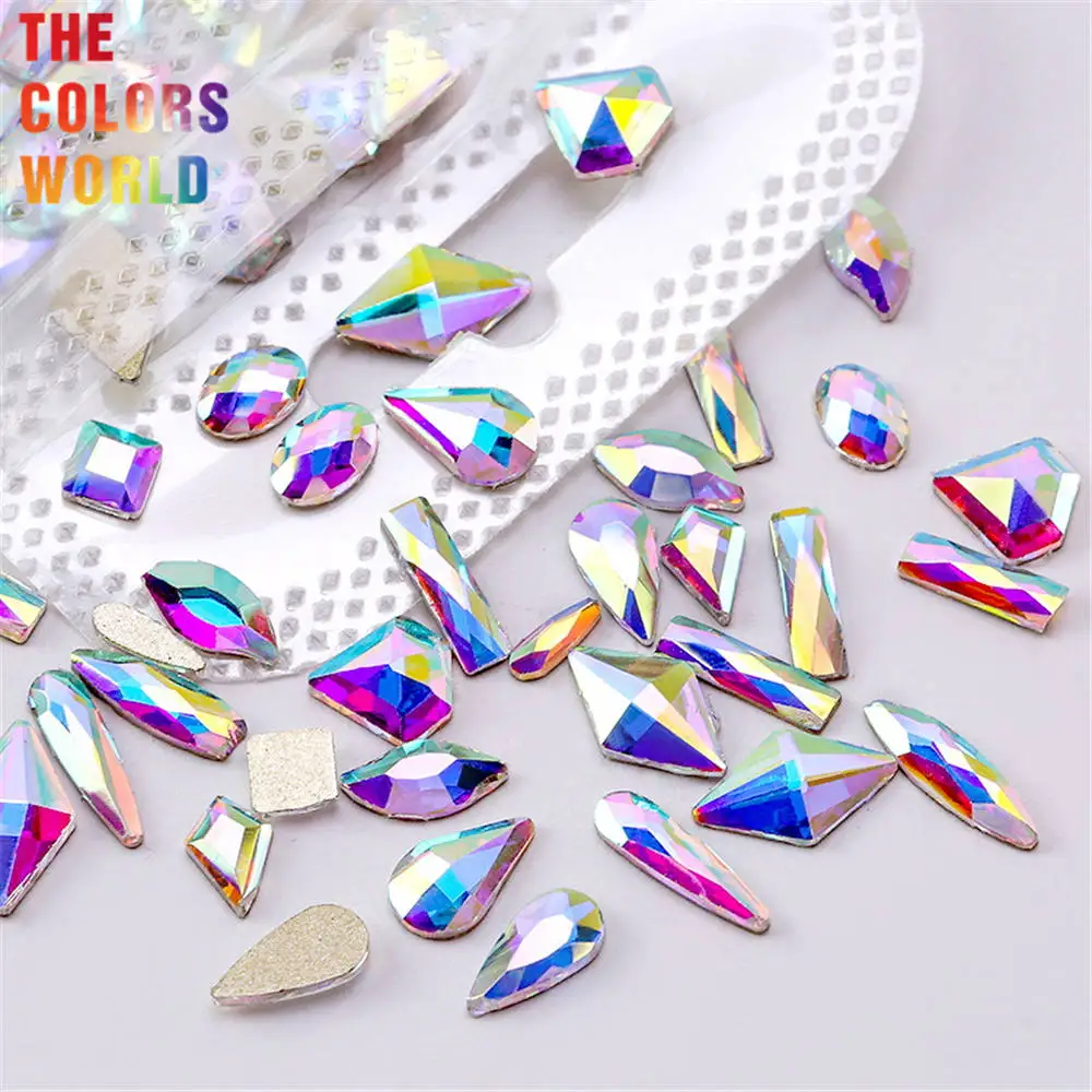 TCST-051 Multi-color AB Glass Rhinestones 3D Crystal Gems Flat Back Glue On Stones For DIY Nails Art Fabric Clothes Decoration