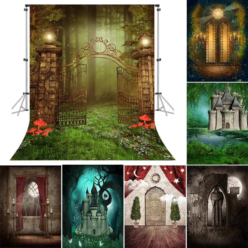 

Bonvvie Photography Backdrop Night Moon Magic Castle Forest Children Halloween Party Decorative Background Photo Studio Props