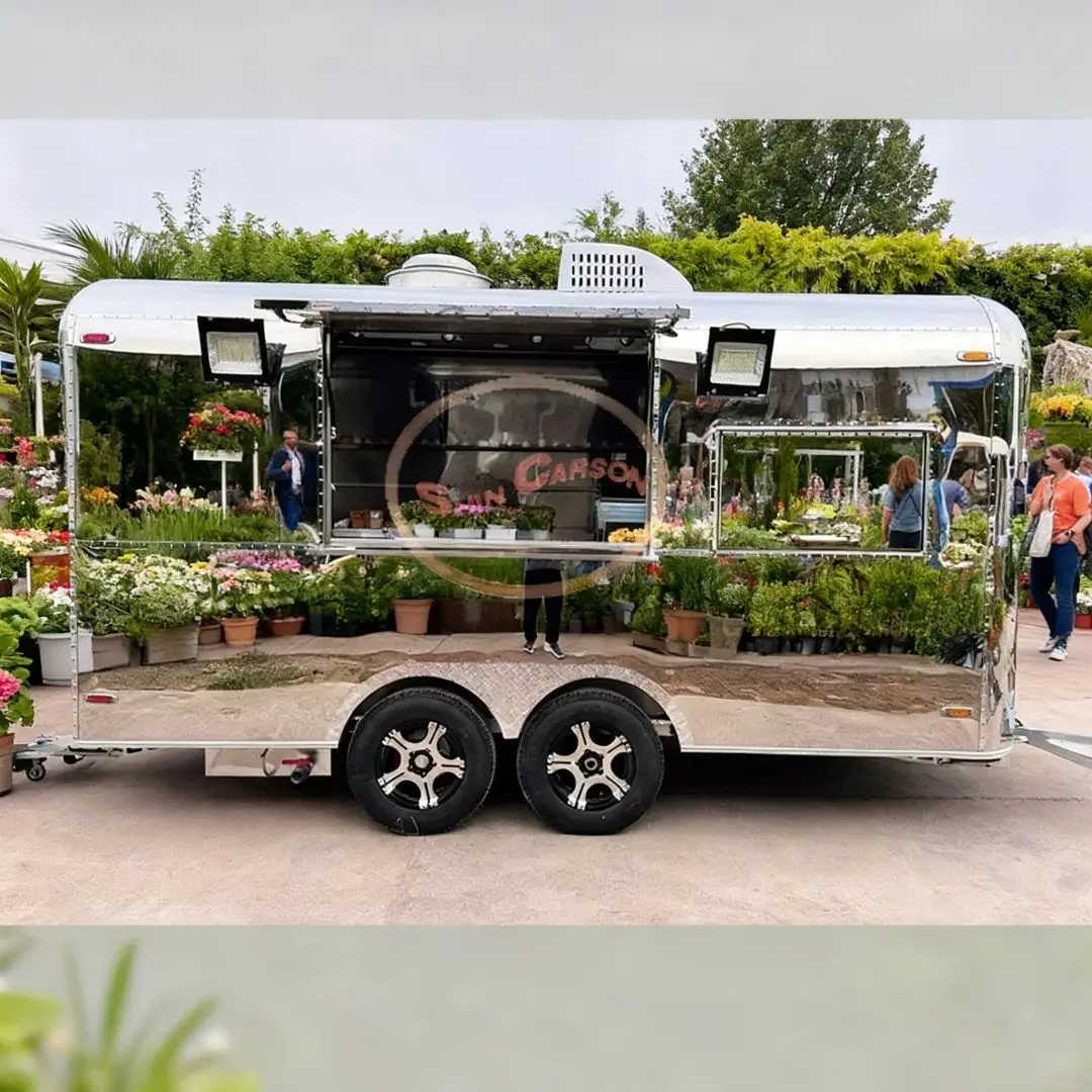 

Stainless Steel Mobile Food Truck Catering Trailer with Kitchen Equipment for Commercial Use Food Vending Cart