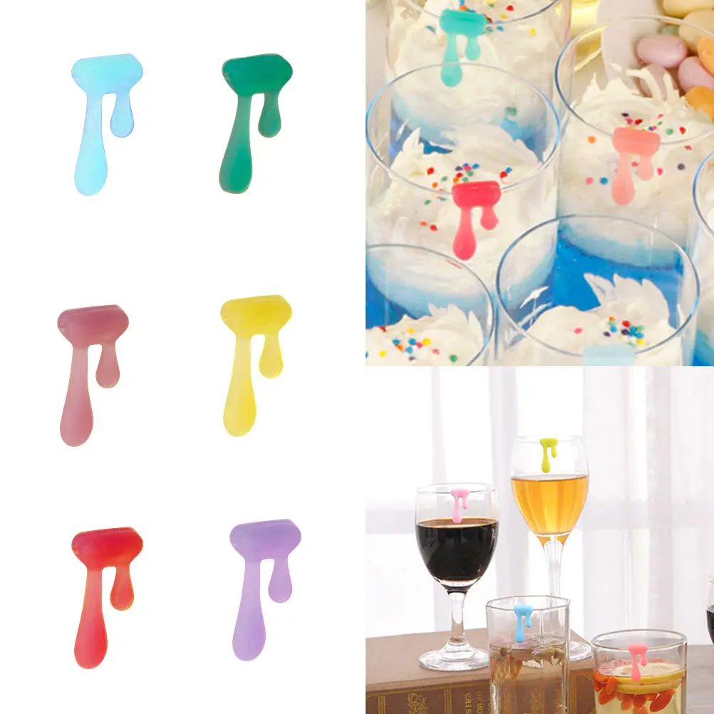 6Pcs Non Slip Food Safe Silicone Wine Glass Markers Water Drop Style Quick Identify Drink Cups At Parties Glass Charm Identifier