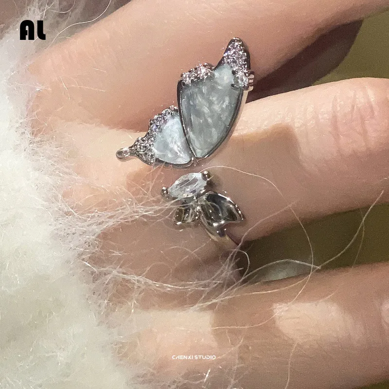 

New Fashion Butterfly Rings Shiny Cubic Zirconia Leaves Geometric Adjustable Finger Ring Girls Minimalist Dainty Jewlery Gifts