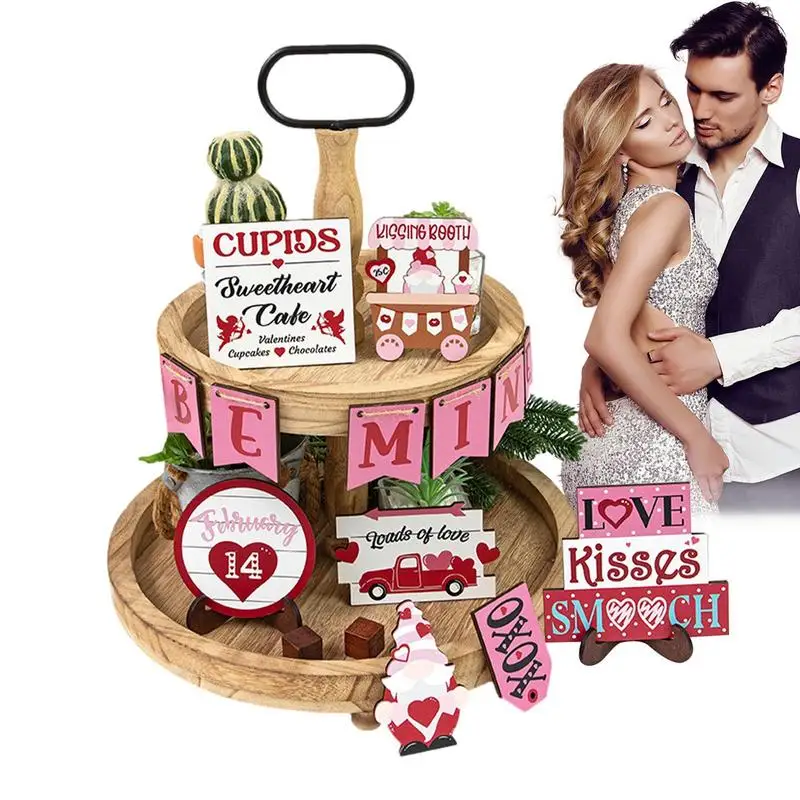 

Valentine's Day Wooden Table Sign 2024 Romantic Farmhouse Tiered Tray Decor Wedding Anniversary Centerpiece Desktop Decoration