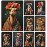 Animals Wearing Kimono Series Poster Print Canvas Pictures Home for Living Room and Bedroom Modern Wall Decor Frameless Painting