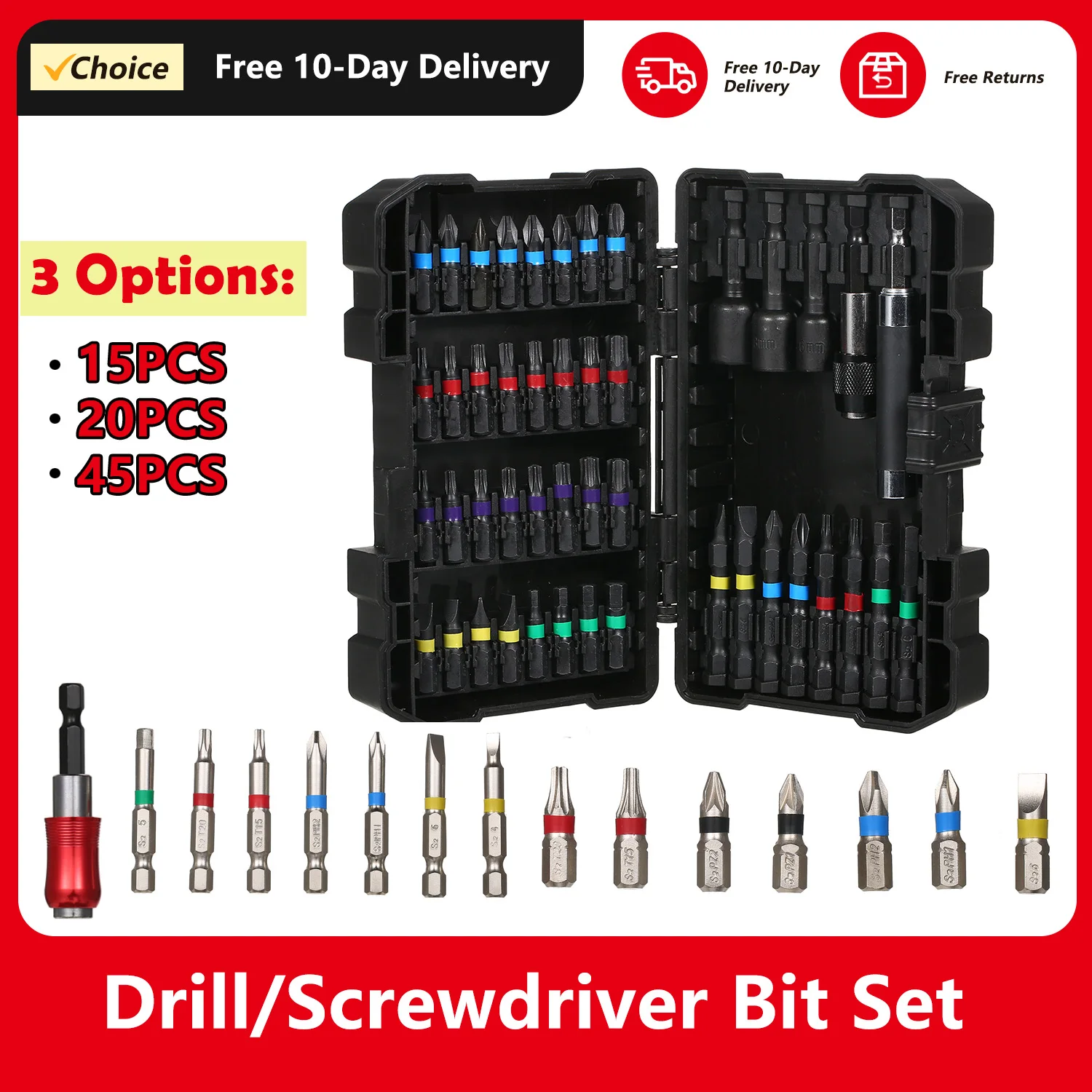 45PCS Drill Bit Set Screwdriver Bit Set Impact Driver Bit Set for Wood, Metal, Steel and Security Screwdriver Bits for Power