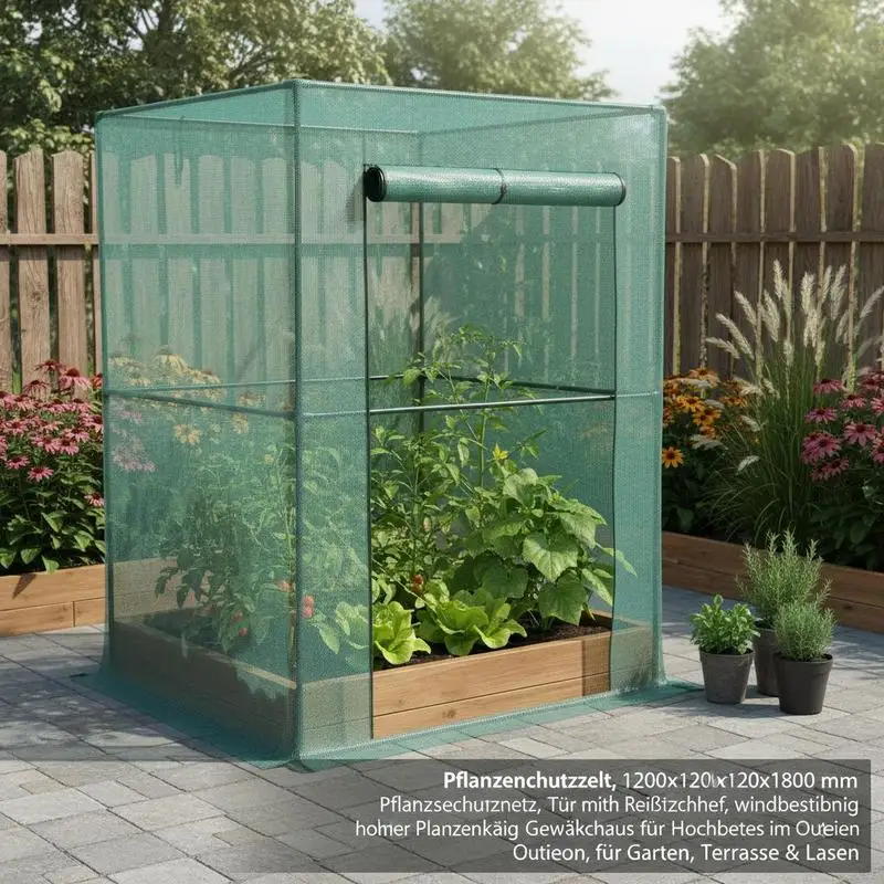 

Crop Cage, 3.9 x 3.9 x 5.9 ft Plant Protection Tent with Zippered Door, Wind-Resistant Tall Crop Cage, Easy to Install, Outdoor Raised Bed Cover, Tomato Plant Netting for Garden Patio Lawn