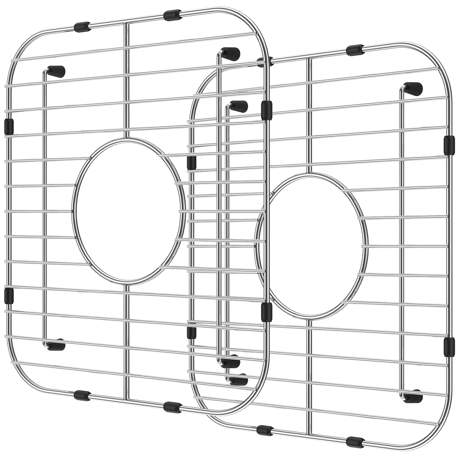 Grille d\'évier de cuisine en acier inoxydable 304, grands protecteurs d\'évier, grille astronomique à double bol avec coins R50, 2 pièces