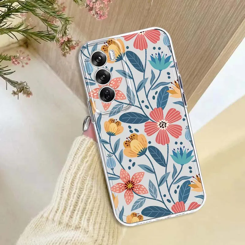 Colorful Flower Design Phone Case For OPPO A11 A16 A55 A56 A57 A72 A52 A73 A74 A54 A76 A78 A58 A98 Pro 5G TPU Transparent