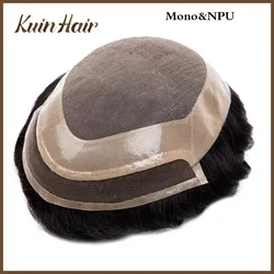 Swiss Lace Front&Fine Mono Men Toupee Wig Natural Hairline Durable 100% Human Hair Replacement Systeme Unit Male Hair Prosthesis