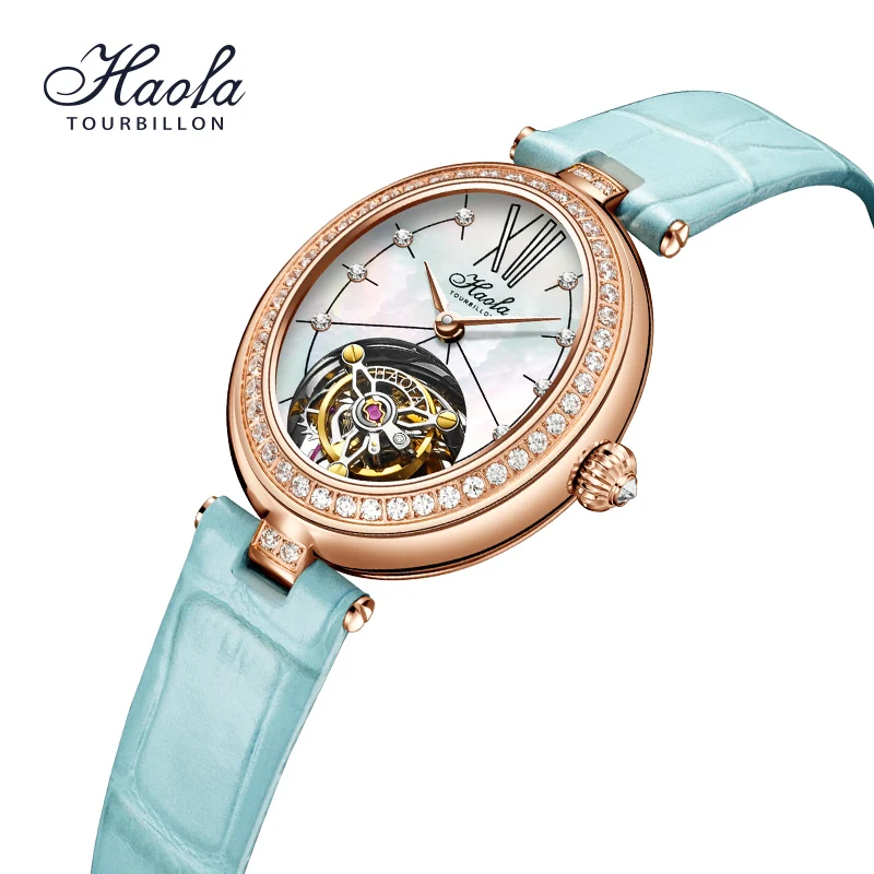 Haofa Flying Tourbillon Watches for Women Luxury Manual Mechanical Movement Watch Sapphire Oval Elegance Limited Edition 2118