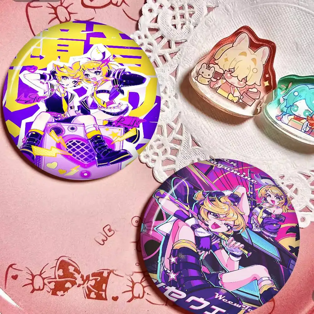 Vocaloid Kagamine Rin Len Anime Cartoon Brooches Anime Badge Round Handmade Brooch Lapel Pins For Backpack Clothes Gifts