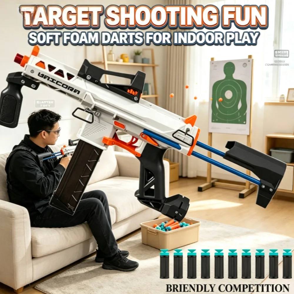 Manual Pull‑Back Soft Bullet Toy Gun Reusable EVA Foam Dart Launcher Outdoor CS Shoting Game Toy for Teen & Adult