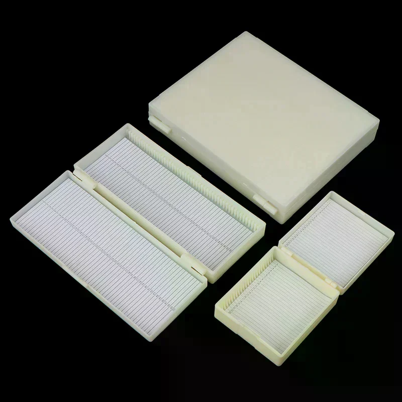 Boîte à lames en verre pour Microscope en plastique, 25/50/100 pièces, tranches biologiques, mallette de rangement, support pour lames de Microscope préparées