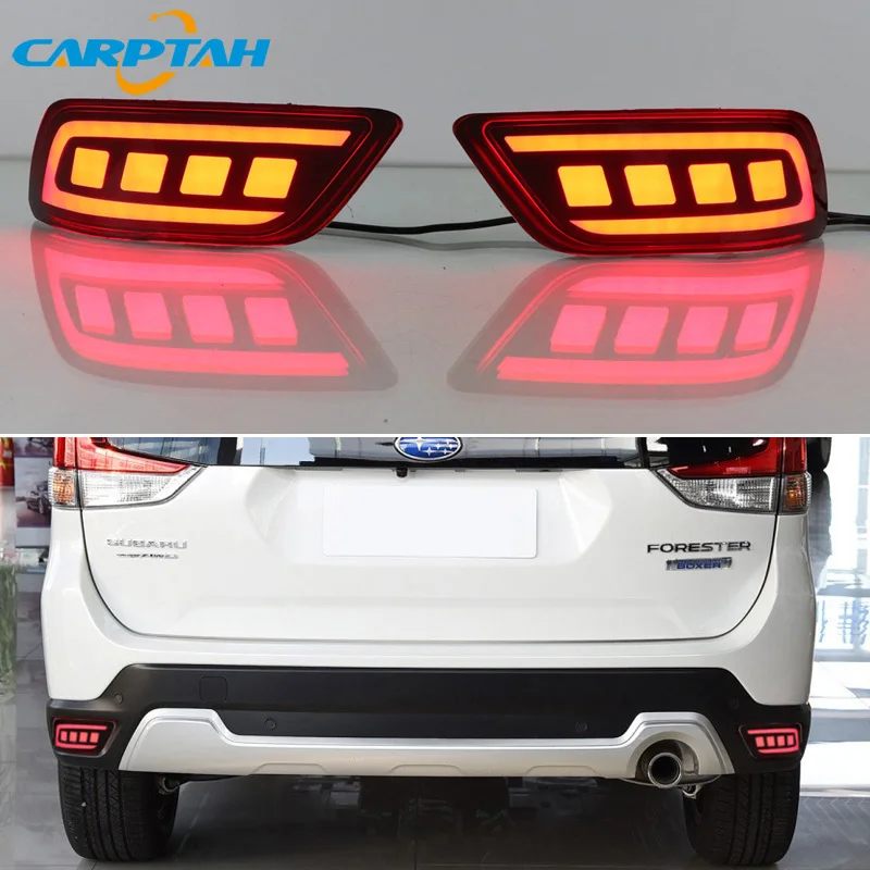 2PCS LED Bumper Reflector Light For Subaru Forester 2019-2023 3-in-1 Functions Rear Running Lamp Brake Dynamic Turn Signal