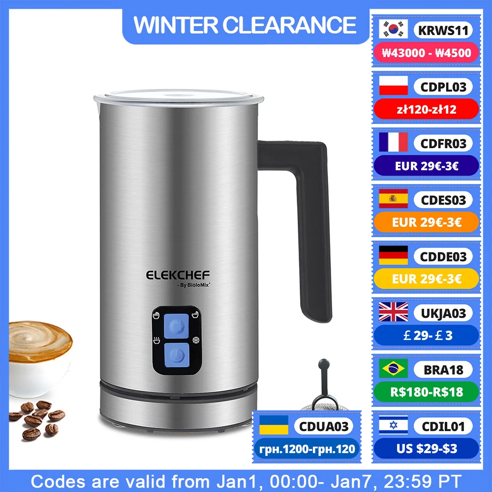 BioloMix Upgraded 4 in 1 Coffee Milk Frother Frothing Foamer Automatic Milk Warmer Cold/Hot Latte Cappuccino Chocolate