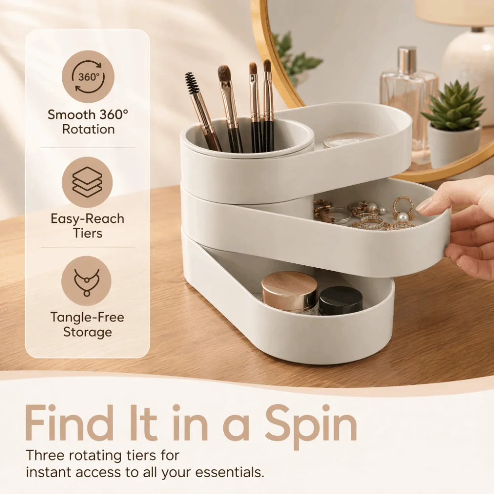 360° Rotating Multi-Layer Storage Box Large Capacity Minimalist Jewelry Storage Box Plastic Pen Holder Cosmetic Organizer
