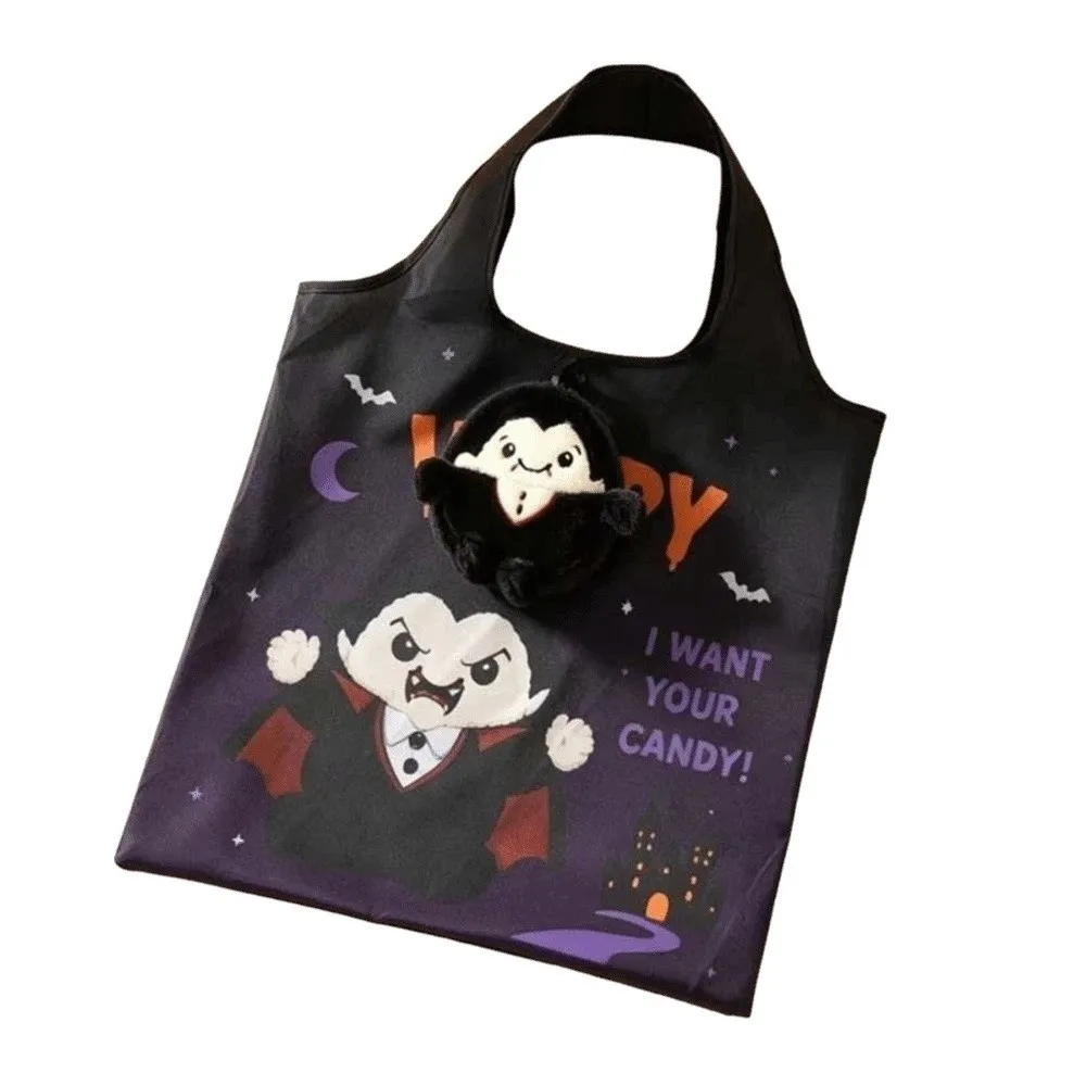 Solid Color Halloween Grocery Tote Space-Saving Tear-Resistant 2-in-1 Bag Charm Pouch Case Large Capacity Foldable Shopping Bag