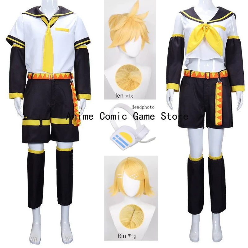 En STOCK XS-2XL Rin Len disfraz de Cosplay Anime Rinn Kagaminee peluca Cosplay uniforme Jk para trajes de fiesta de Halloween para mujeres y hombres