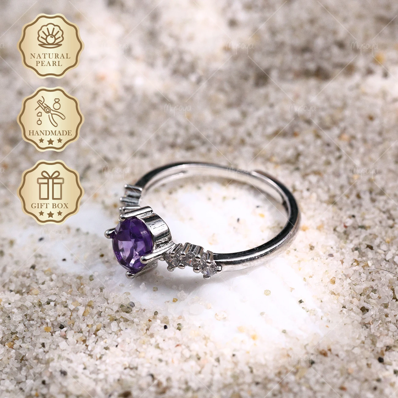 

Серебряное кольцо Mysoya с минималистичным дизайном, натуральный аметист 6x8 мм, 1,16 карата, подарочная коробка, подарок на День святого Валентина или день рождения для нее