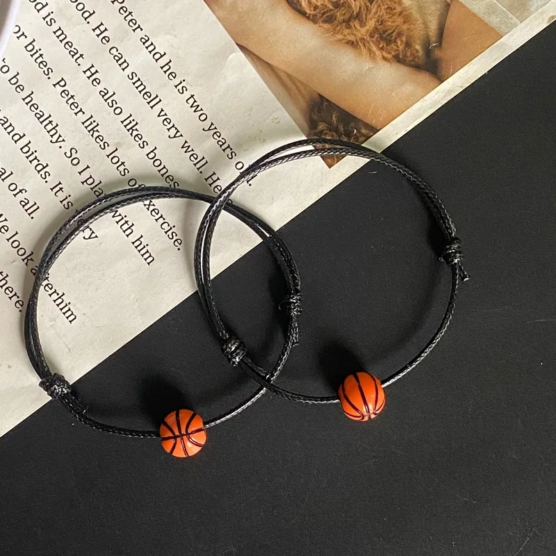 2 pcs/lots Basket Ball Bracelet Black Color Adjustable Wax Rope Hand Bracelet Gift for Men Women Various Ball  Jewelry