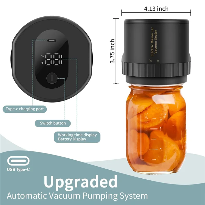 【FAVORITE!】2X Seladora a vácuo, boca larga e kit de máquina de tampa de conservas de boca regular para armazenamento de alimentos preto