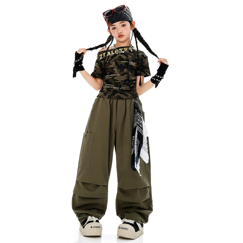 Kpop Hip Hop Tanzkostüm Mädchen Camouflage Crop Tops Grüne Hose Team Jazz Praxis Performance Kostüm Gruppe Street Wear