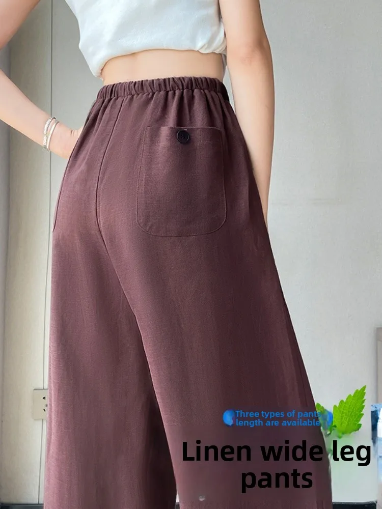 Estate sottile gamba larga cotone lino seta ghiacciata senso appeso pigro aceto texture pantaloni Sakamoto vita alta taglio dritto lungo Tro...