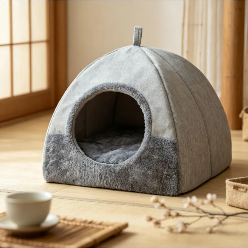 Triangle Cat Bed, Closed Warm Soft Pet Tent for Indoor Deep Sleep, Thickened Cozy Comfortable Nest for Small Dogs & Cats