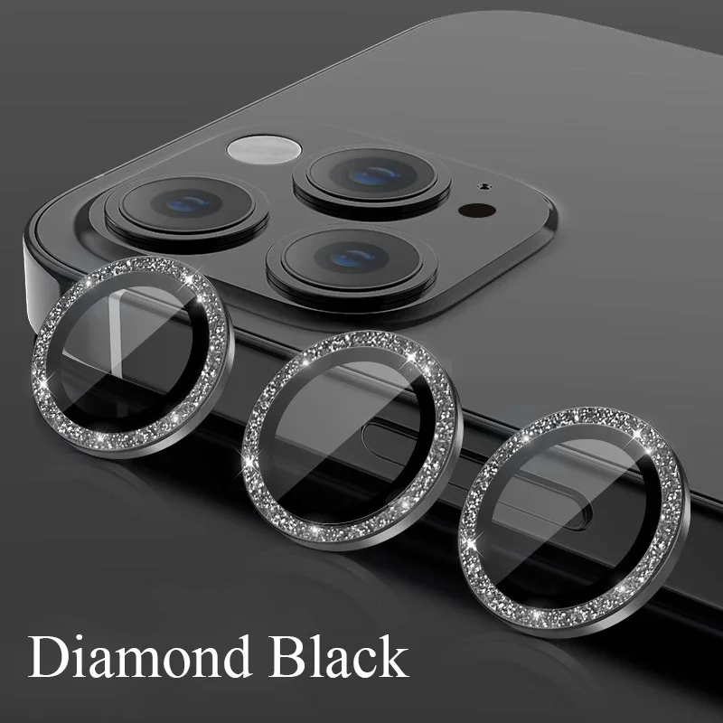 For iPhone 16 Pro Max Camera Lens Protector For iPhone 15 13 Mini 14 Pro Max Glitter Diamond Camera Cover Circle Tempered Glass