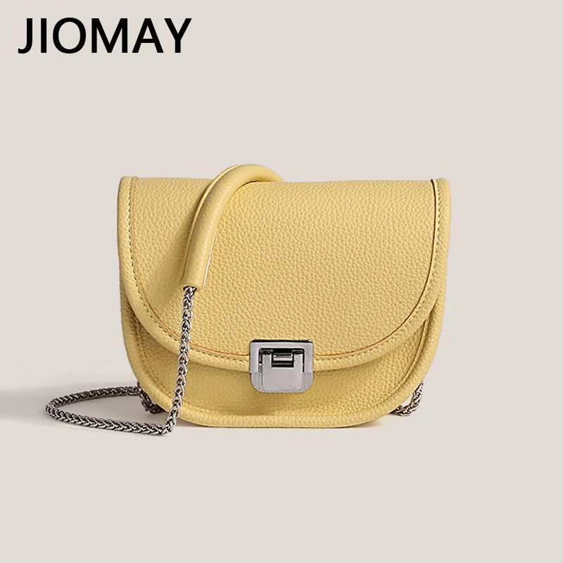 

JIOMAY Women PU Leather Shoulder Bag 2025 Fashion Simple Designer Handbag with Chain Ladies Solid Color Square Buckle Saddle Bag