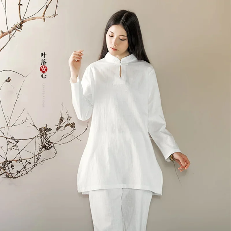 Bamboo Cotton And Linen Yoga Meditation Women Long Sleeve Tai Chi Kung Fu Clothing Morning Exercises Practice Suit