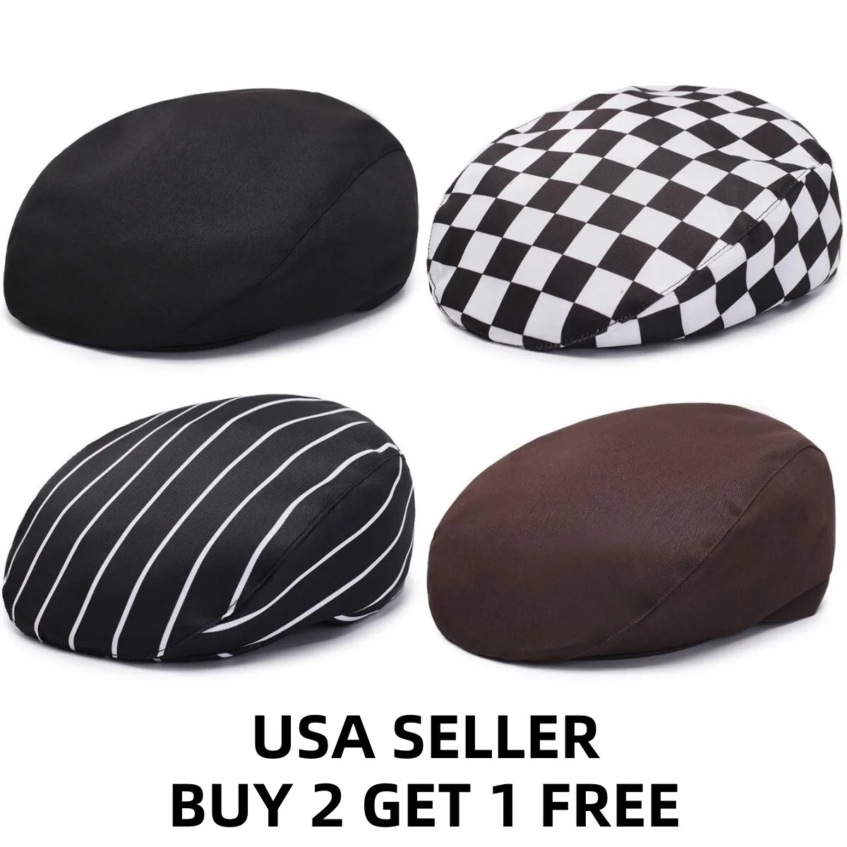 

Solid Checkered Gatsby Cap Mens Ivy Hat Golf Driving Flat Cabbie Newsboy Cap