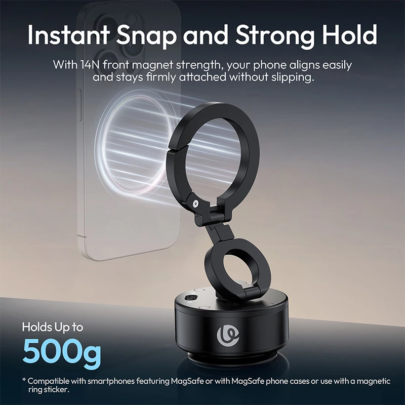 Ulanzi SK-22 Clip-On Electric Suction Cup MagMount Magsafe Foldable Phone Holder Car Mount 360° Rotation for Iphone Maxload 500g
