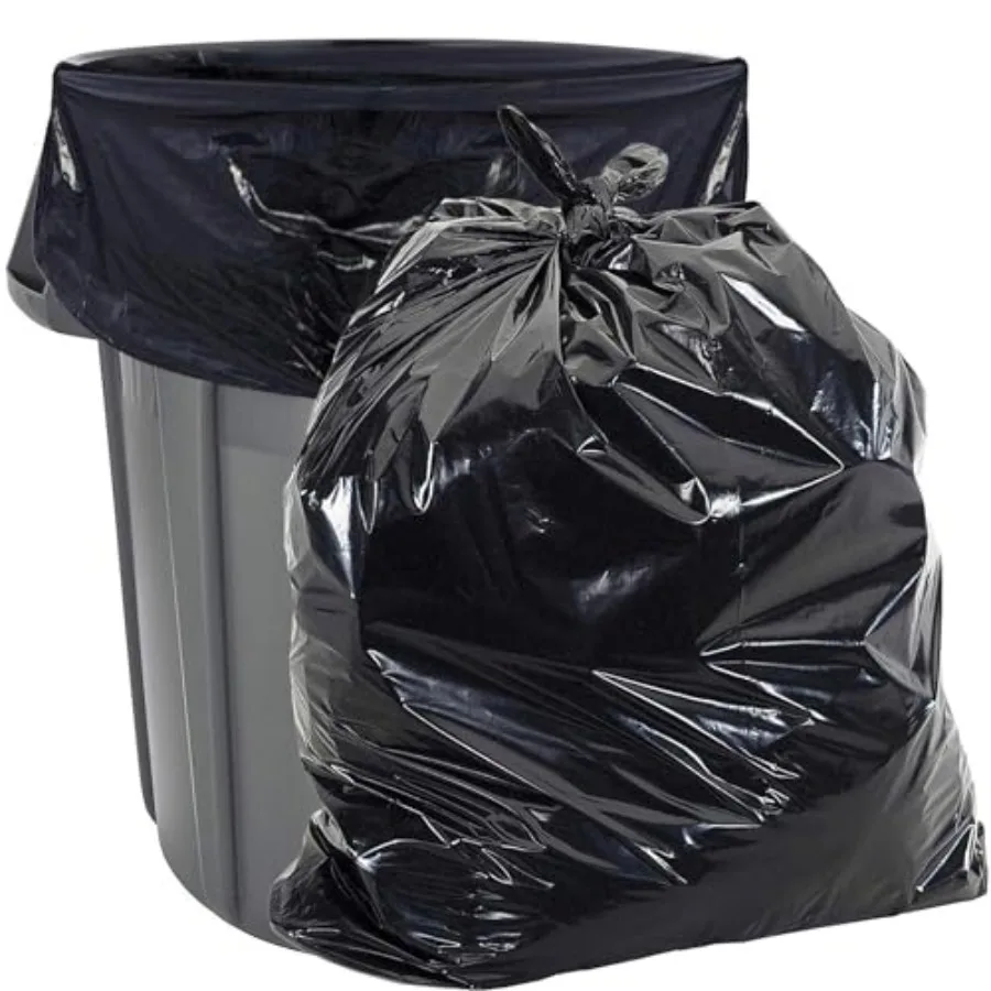 

Gallon Size 50-55 Typically 36" x 58" 1.5 MIL Black Heavy Duty Garbage Bags - Pack of 100 - For Contractor Outdoor Construction