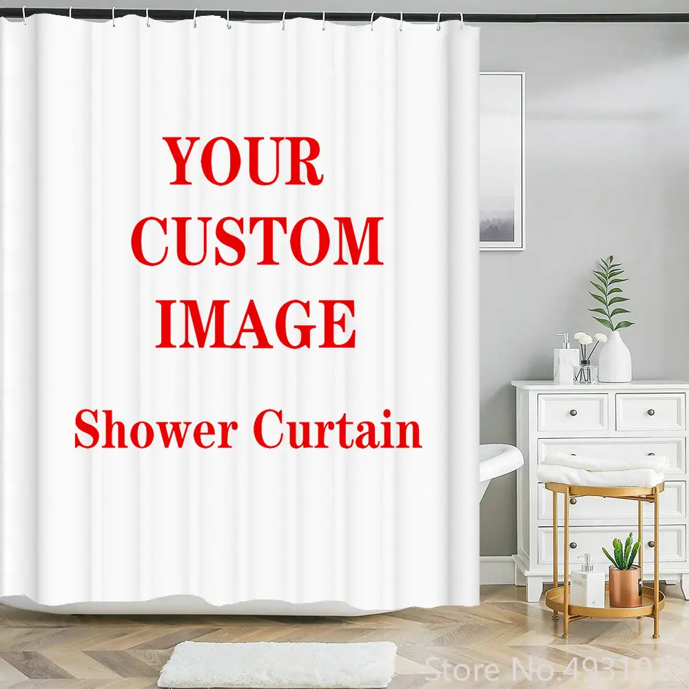 Custom Link Photo Logo Print Shower Curtains Set Polyester Bathroom Custom Anti-skid Rug Toilet Lid Cover Bath Mat Sets