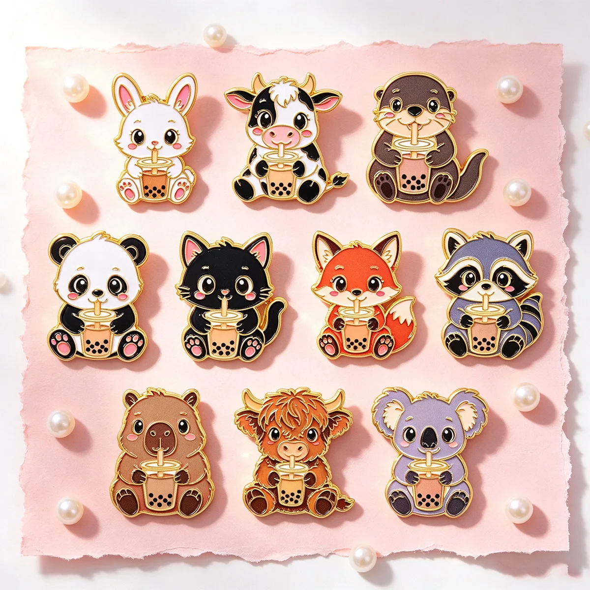 Cross border clothing backpack accessories alloy chest badge, animal milk tea series brooch badge pin accessories - view 5