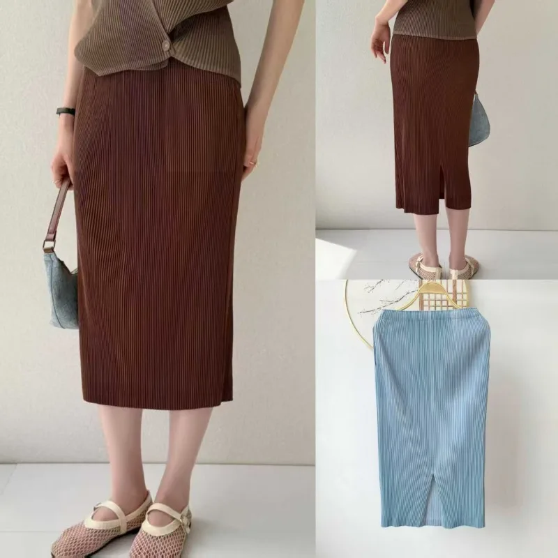 

Плиссированная юбка Miyake, осень 2021, новая складная плиссированная ткань премиум-класса, элегантная юбка-карандаш для пригородных поездок, женская складная одежда