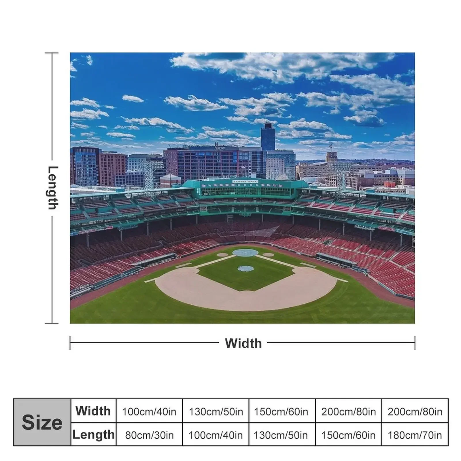 Fenway, Boston baseball stadium, ball field, outfield view, Boston Skyline, beantown Throw Blanket Baby Blankets