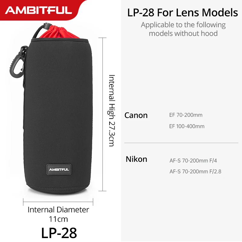 NIEUWE AMBITFUL Camera Lens Tas Tasje met S M L XL Maat voor Canon Sony Nikon DSLR Camera Lens Barrel Case met Haak