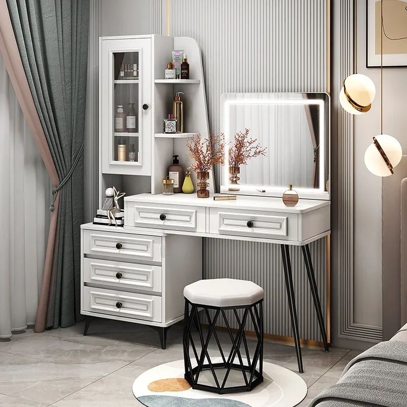 

Multifunctional Dressing Table Cabinet Led White Dressing Table Bedroom Mirror Chair Storage Aparadores Furniture Comfortable