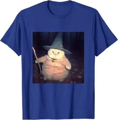 تي شيرت رجالي مضحك على شكل قطة الهالوين من The Wizard Cat ملابس جرافيك مضحكة ولطيفة على شكل قطة صغيرة بأكمام قصيرة