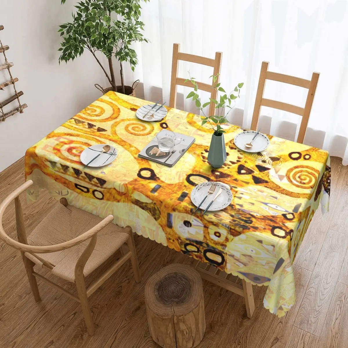 Custom Rectangular Oilproof Gustav Klimt Tree Of Life Table Cover Austrian Symbolist Painter Table Cloth Tablecloth for Dining