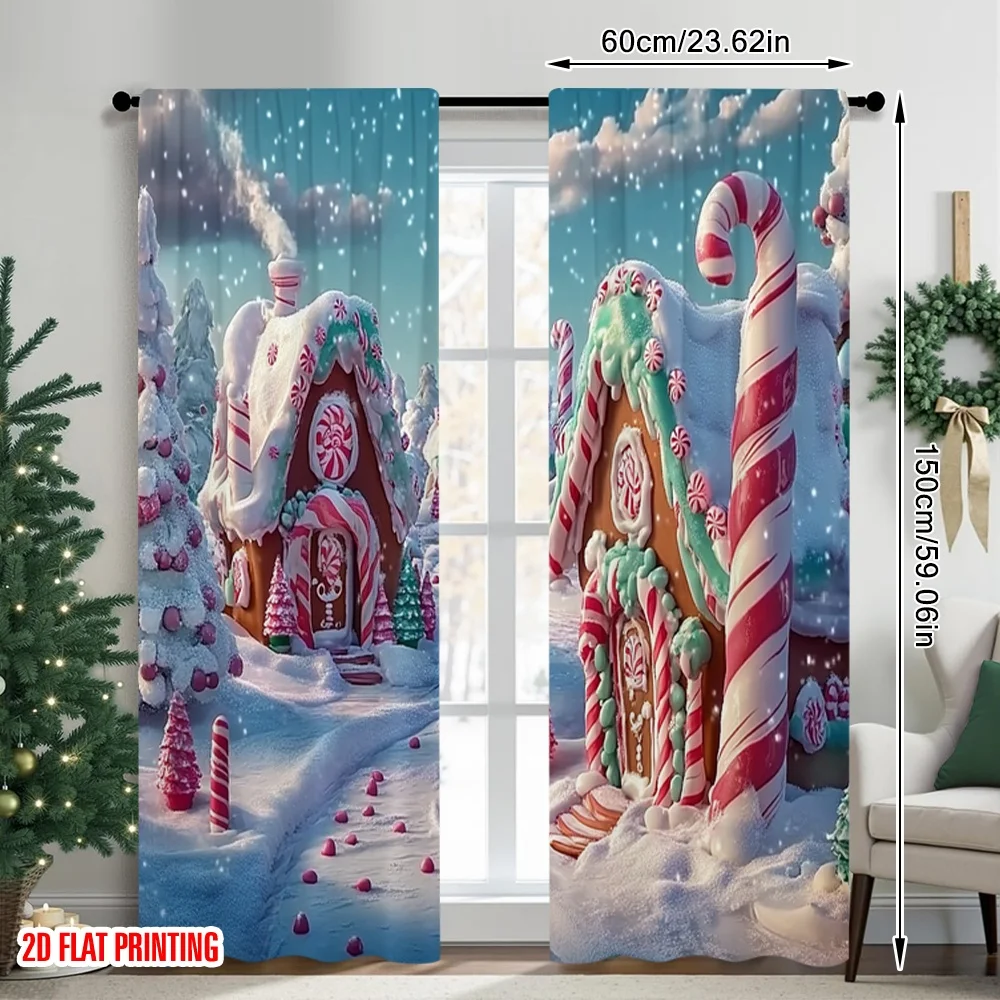 2pcs 2D flat printing Christmas Party Curtains merry christmas3 Digital Printed Polyester Drapes Family Party Use for Event