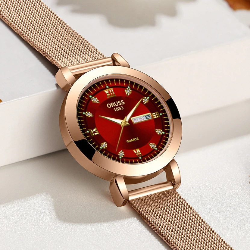 

Stainless steel mesh belt 520, suitable for various occasions, waterproof week display, ladies anniversary gift.